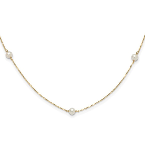 14k Yellow Gold Childrens 4-5mm White Round FW Cultured Pearl 5-station Necklace